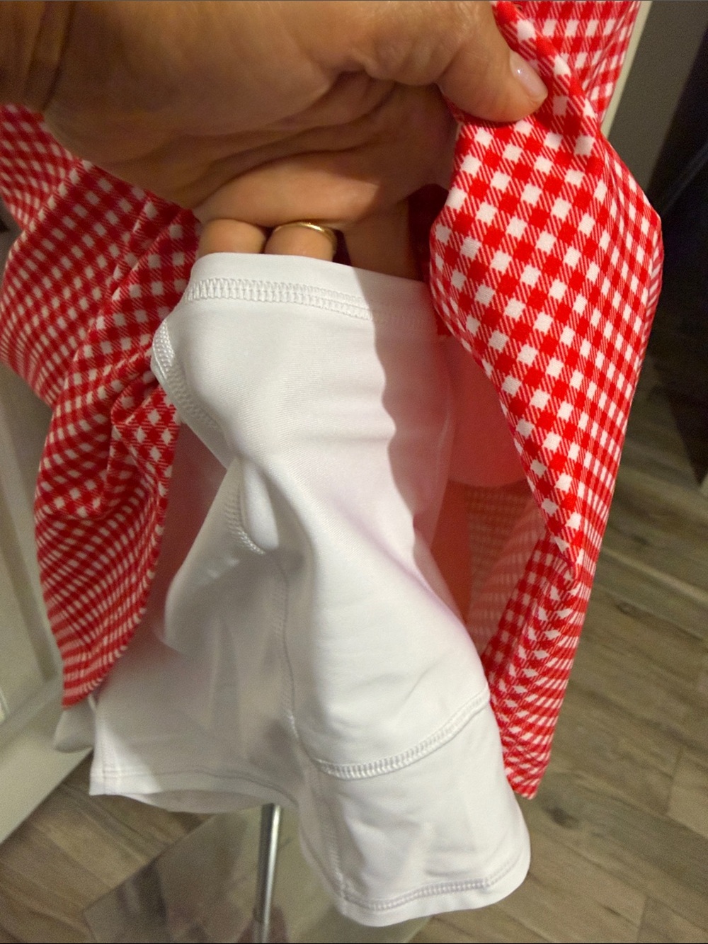 Abercrombie YPB Red Gingham Square-Neck Mini Dress Underneath Short Tennis - Picture 6 of 8